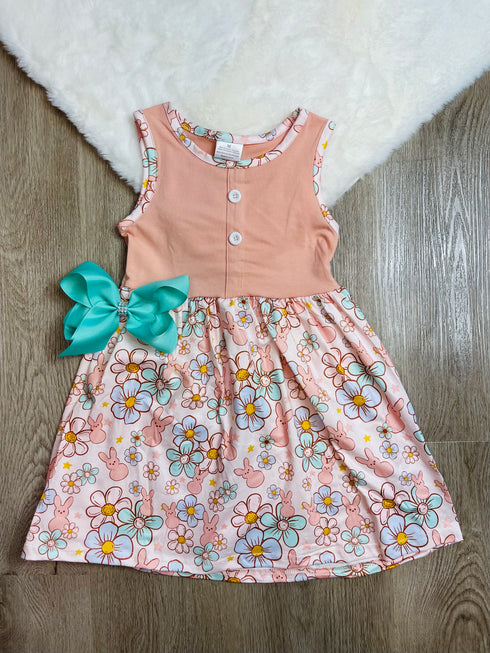 Bowtism Girls Bunny Peeps Mod Dress with Matching Bow - Bowtism