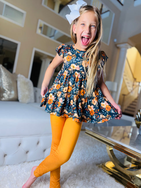 Girls Floral Everyday Pants Set with Matching Bow