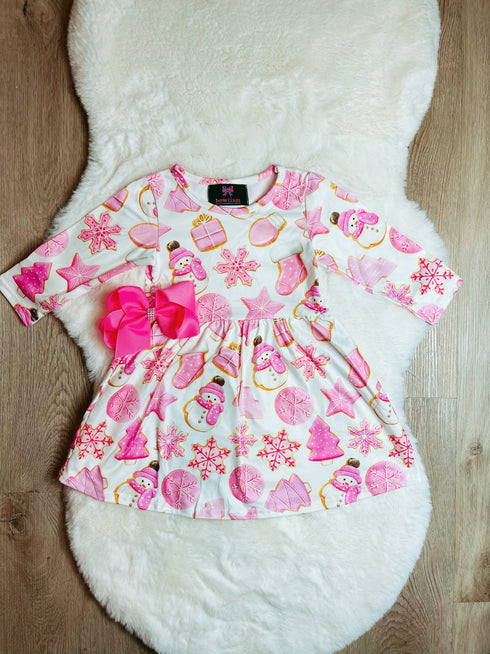 Bowtism Pink Sugar Cookie Party Dress with Matching Bow - Bowtism