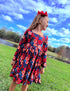 Girls' Pink Fall Floral Dress with Matching Hair Bow