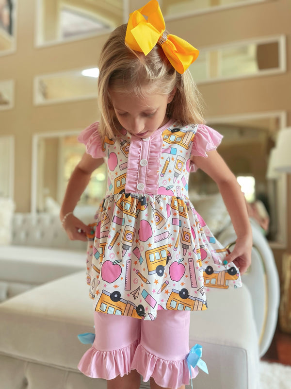 Bowtism Girls Pretty in Pink School Bus Set with Matching Bow - Bowtism