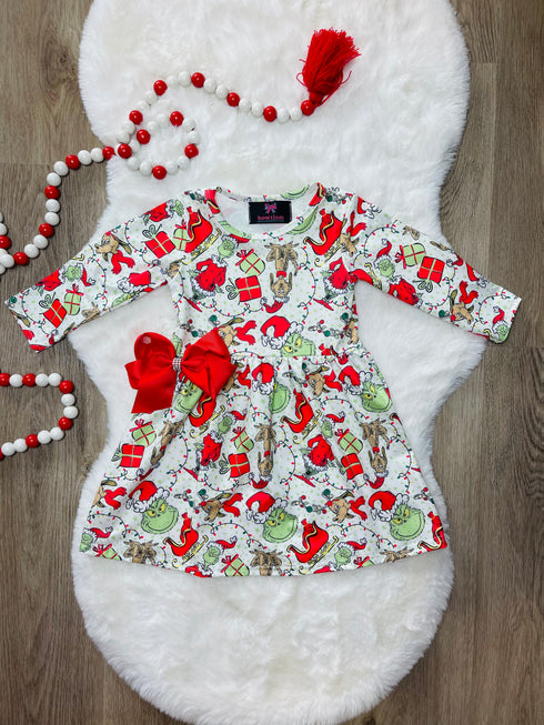 Bowtism Grinchmas Dress with Matching Bow - Bowtism