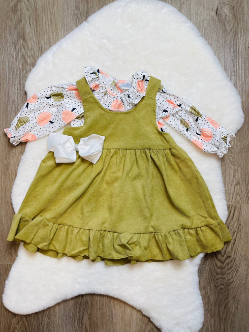 Bowtism Amelia Corduroy Pumpkin Jumper with Matching Bow - Bowtism