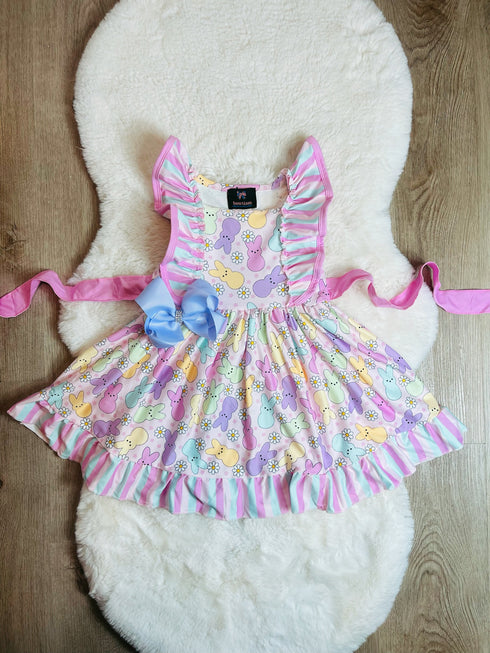 Girls Easter Peeps Dress with Matching Bow - Bowtism