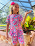 Girls Pink Tropical Biker Shorts Set with Matching Bow - Bowtism