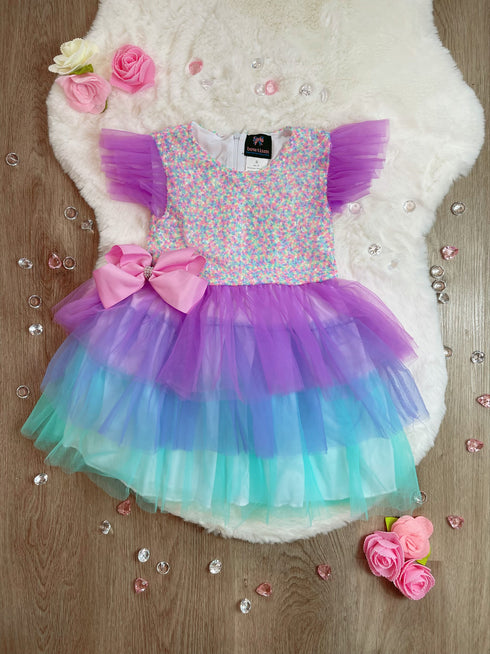 Bowtism Girls Birthday Unicorn Mermaid Fluffy Tutu Dress With Matching Bow - Bowtism