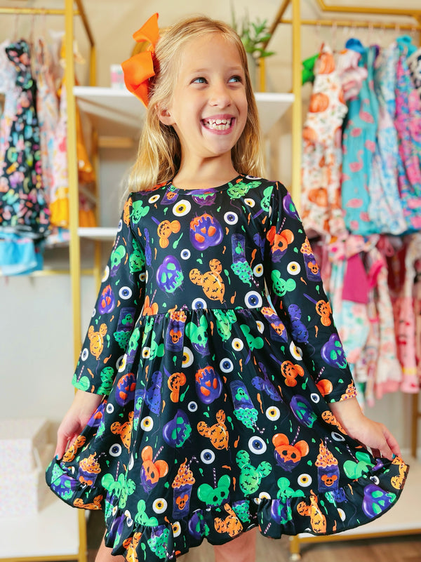 Bowtism Scary Mouse Halloween Twirl Dress with Matching Bow - Bowtism