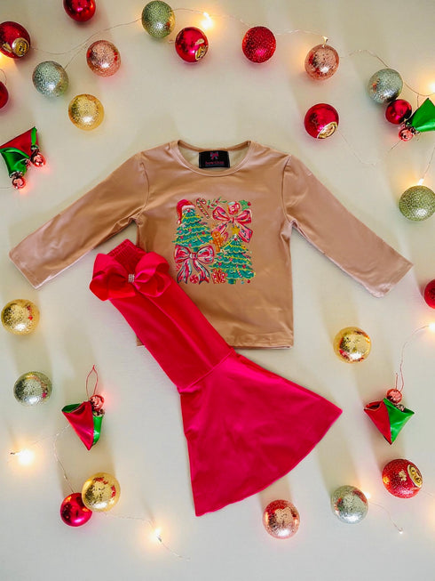Girls Gingerbread Flare Pants Set with Matching Bow