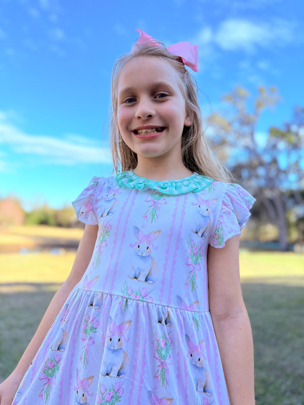 Green Easter Bunny Dress for Girls + Matching Bow