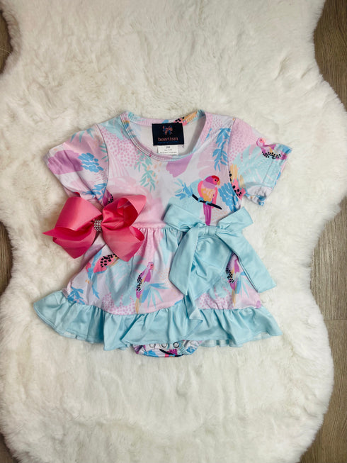 Bowtism Pretty Parakeet Romper with Matching Bow - Bowtism