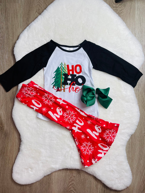 Bowtism Ho Ho Ho Flare Pants Set with Matching Bow - Bowtism
