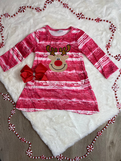 Bowtism Reindeer Fun Twirl Dress with Matching Bow - Bowtism