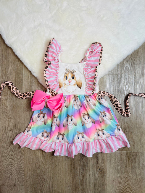 Bowtism Trendy Bunny Ruffle Dress with Matching Bow - Bowtism