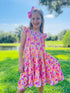 Girls Vibrant Floral Twirl Dress with Matching Bow - Bowtism