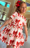Girls Pink Santa Bow Dress with Matching Bow