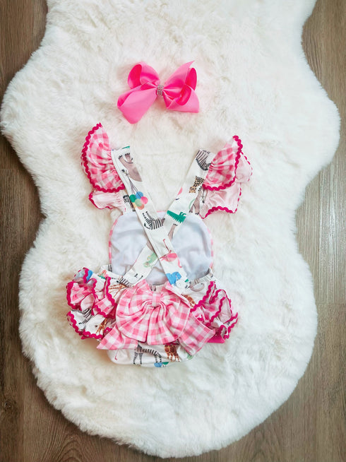 Bowtism Pretty Zoo Friends Romper with Matching Bow - Bowtism