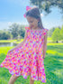 Girls Vibrant Floral Twirl Dress with Matching Bow - Bowtism