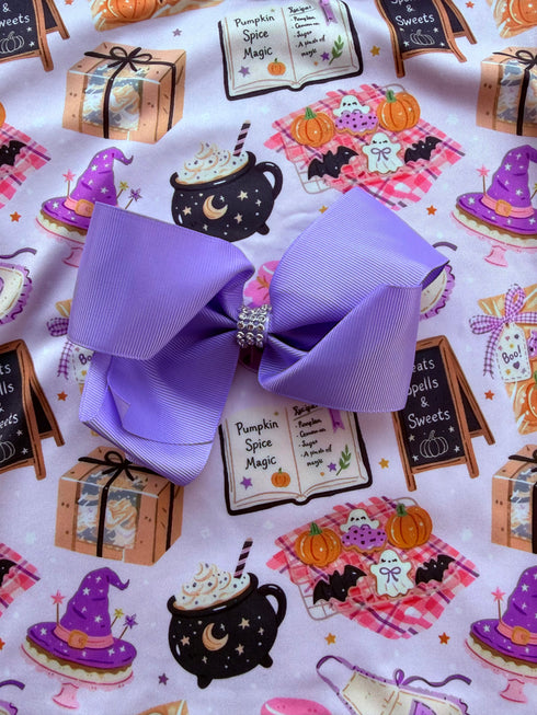 Girls Purple Halloween Spooky Pants Set with Bow