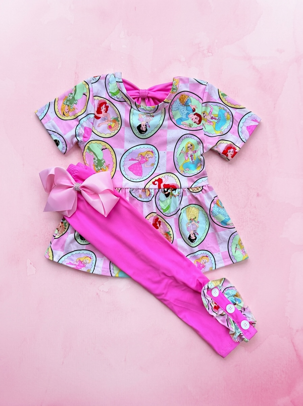 Girls Pink Princess Boutique Pants Set with Bow