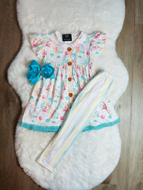 Bowtism Swirl Lollipop Pants Set with Matching Bow - Bowtism