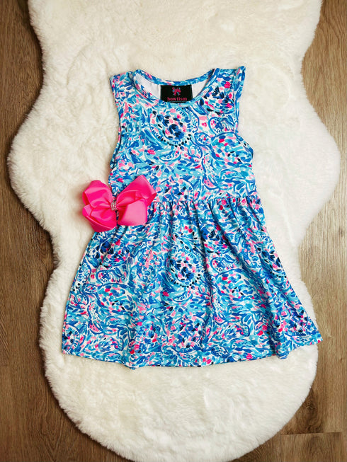 Bowtism Watercolor Turtle Adventure Twirl Dress with Matching Bow - Bowtism