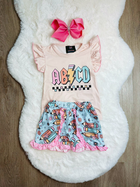 Bowtism Girls ABC Shorts Set with Matching Bow - Bowtism