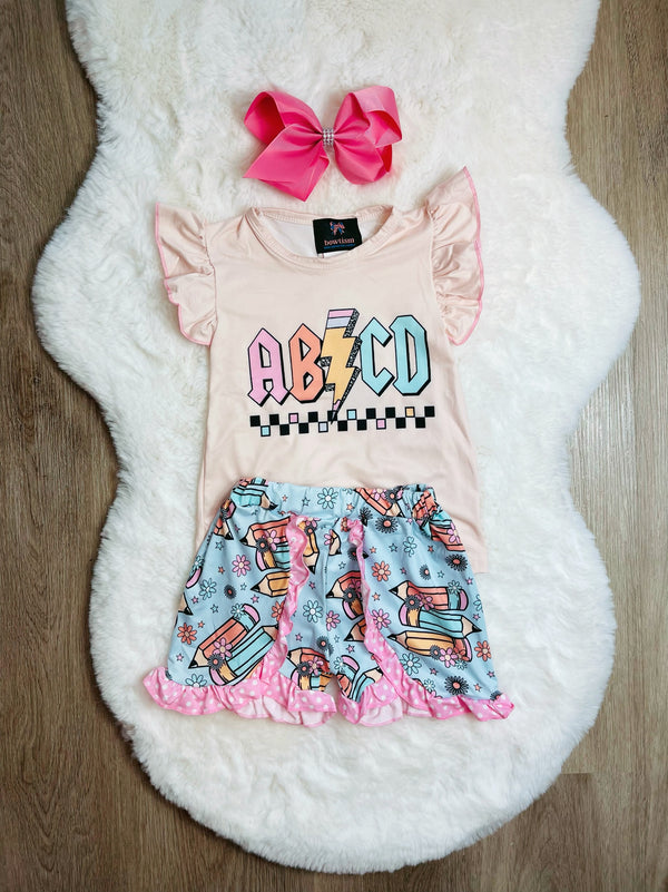Bowtism Girls ABC Shorts Set with Matching Bow - Bowtism