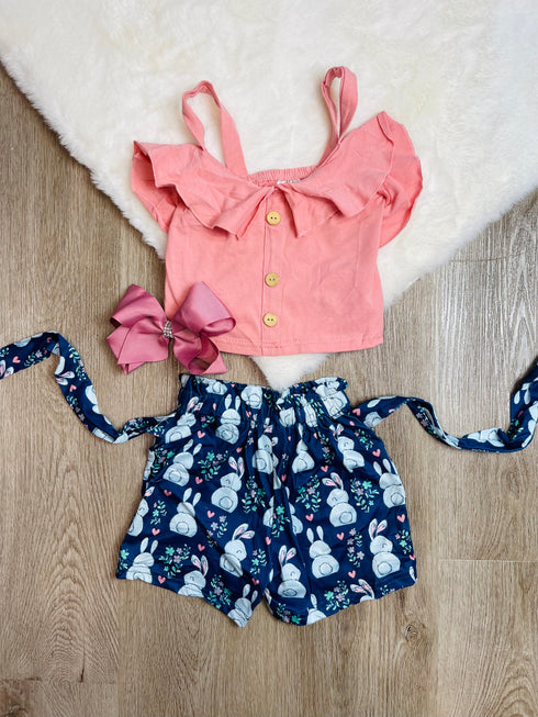 Bowtism Girls Bunny Life Shorts Set with Matching Bow - Bowtism