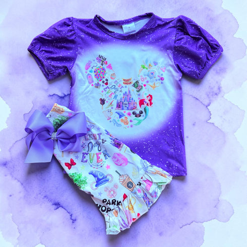 Girls Purple Mouse Treats Shorts Set with Matching Bow
