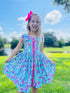 Girls Summer Bright Floral Twirl Dress with Matching Bow - Bowtism