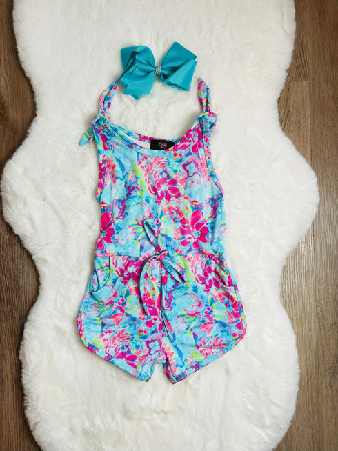 Bowtism Girls Tropics Romper with Matching Bow - Bowtism