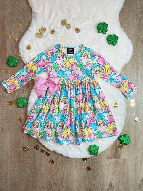 Bowtism Lucky Charms Twirl Dress With Matching Bow - Bowtism