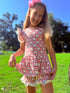 Girls Apple School Print Shorts Set with Matching Bow