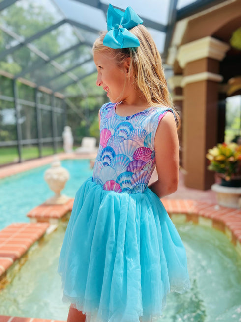 Bowtism Girls Ombre Mermaid Shell Tutu Dress with Matching Bow - Bowtism