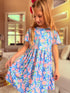 Girls Tropical Floral Dress + Matching Bow (Pink)
