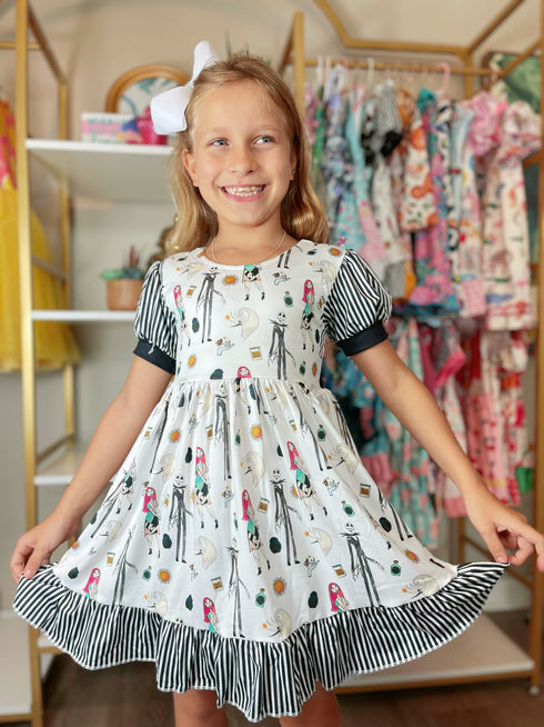 Bowtism Halloween Jack Bow Dress with Matching Bow - Bowtism