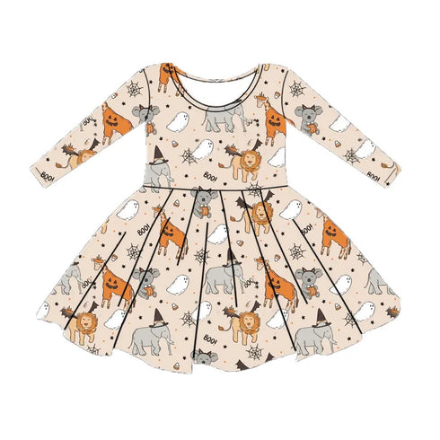 Bowtism Halloween Tan Zoo Parade Twirl Dress with Matching Bow - Bowtism