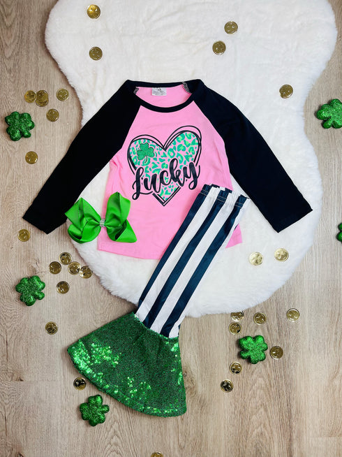 Bowtism Lucky Shimmer Flare Pants Set with Matching Bow - Bowtism