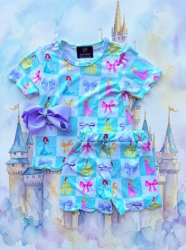 Girls Theme Park Shorts Set with Matching Bow