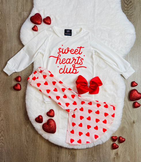 Bowtism Sweet Hearts Club Flare Pants Set With Matching Bow - Bowtism