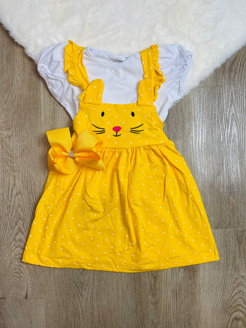 Bowtism Yellow Bunny Jumper Dress with Matching Bow - Bowtism