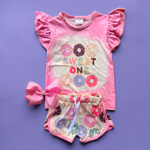 Girls Donut Lover Shorts Set with Matching Bow