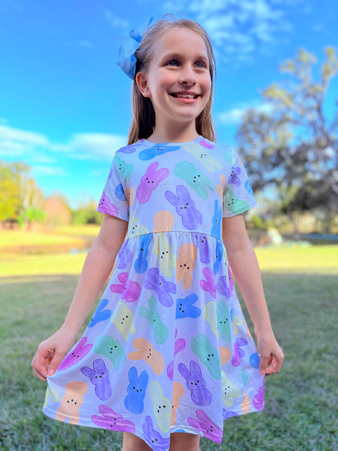 Girls Peeps Dress in Pastel with Matching Bow