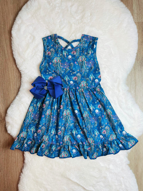 Bowtism Jellyfish Dreams Twirl Dress with Matching Bow - Bowtism