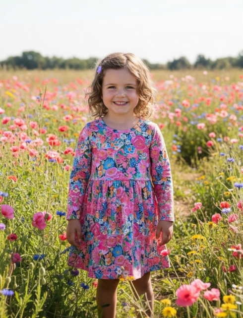 Girl’s Floral Spring Dress with matching bow