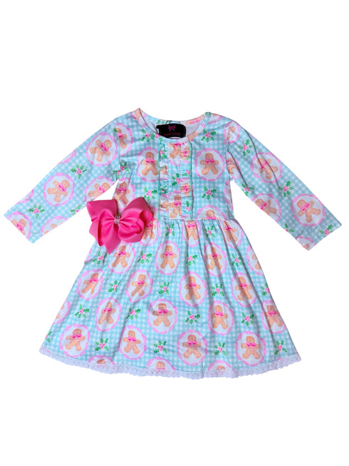 Girls Light Pink Gingerbread Dress with Matching Bow - Bowtism
