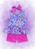 Girls Tropical Floral Shorts Set & Matching Bow