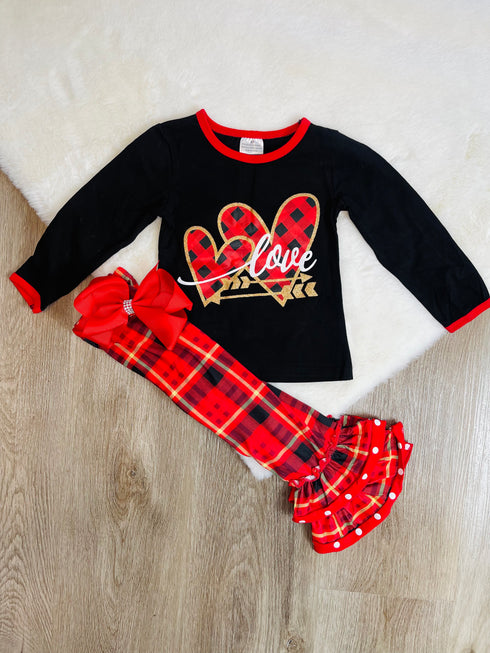 Bowtism Love Ruffle Pants Set with Matching Bow - Bowtism