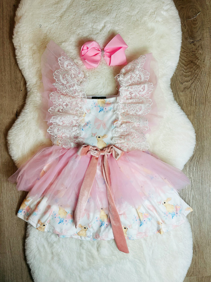 Easter Bunny Applique Dress with Peach Top