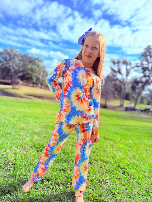 Girls Smile Face Hoodie lounge set with matching bow